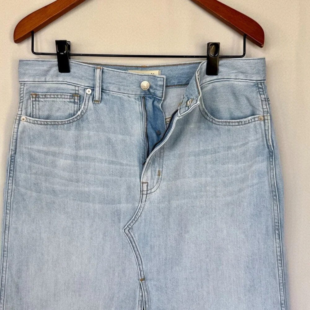 Madewell The Rilee Denim Fitzgerald Ultra Light Wash Midi Skirt Size 30